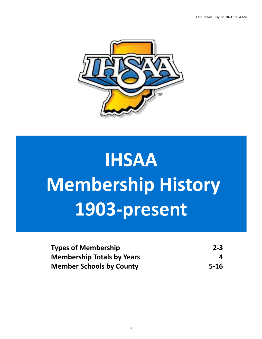 IHSAA Membership History 1903-Present