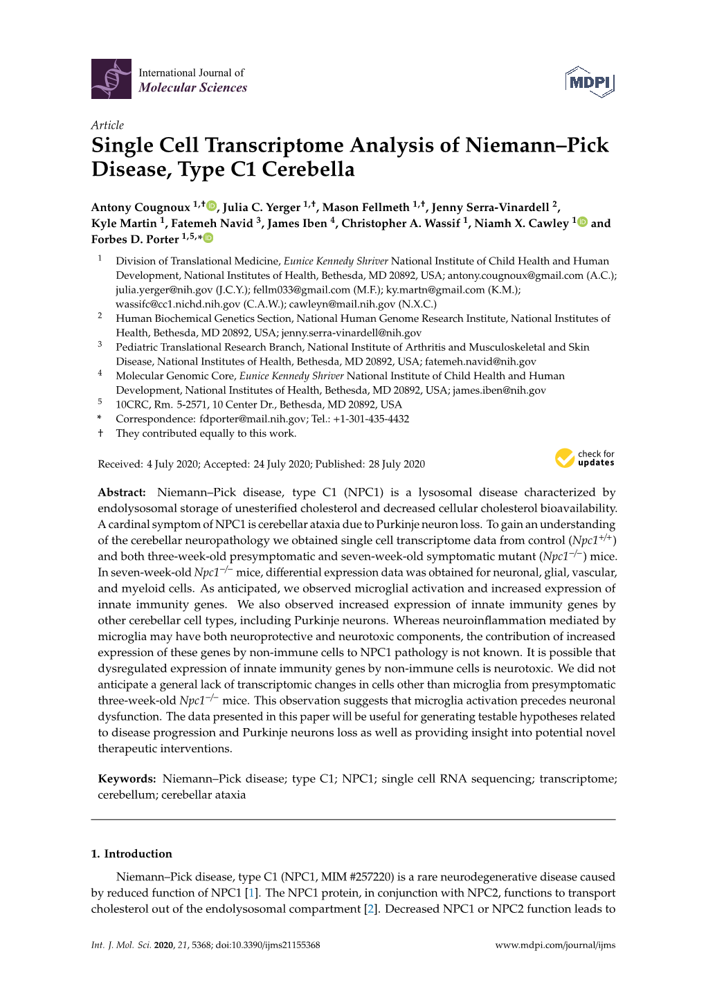 Single Cell Transcriptome Analysis of Niemann–Pick Disease, Type C1 Cerebella