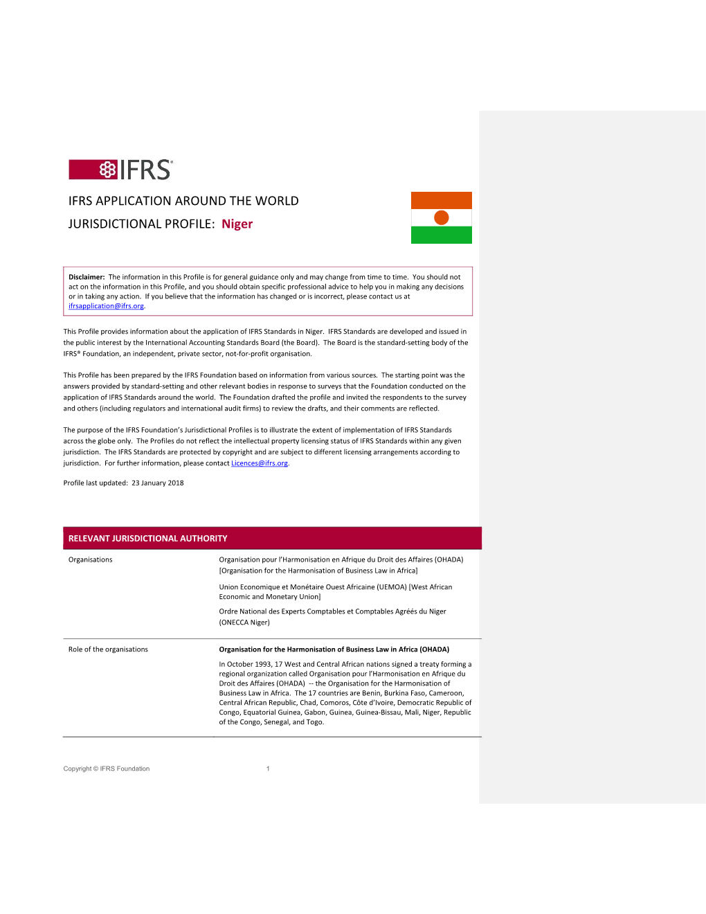 Niger IFRS Profile