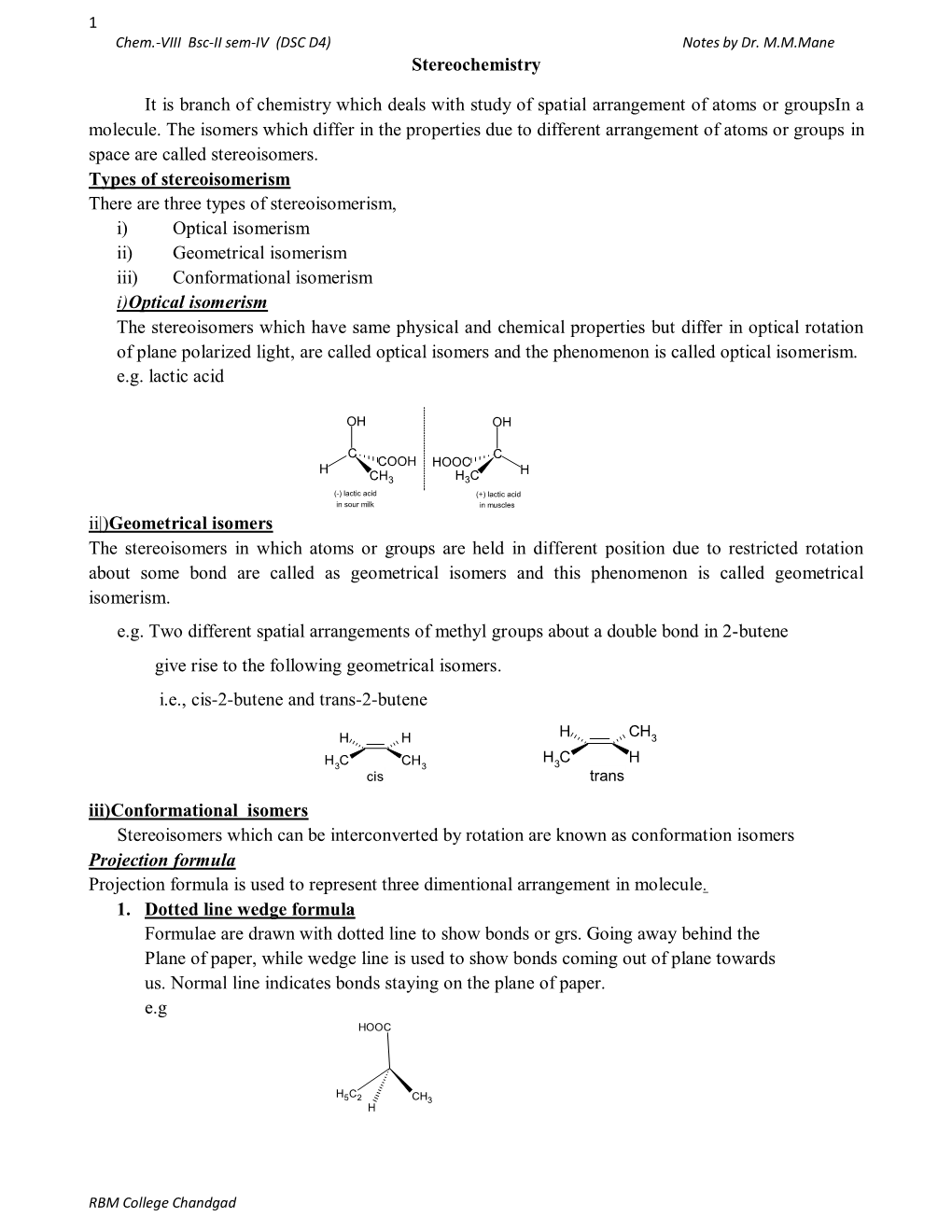 Organic Chemistry Sem-IV Chem VIII DSC-D4 Stereochemistry