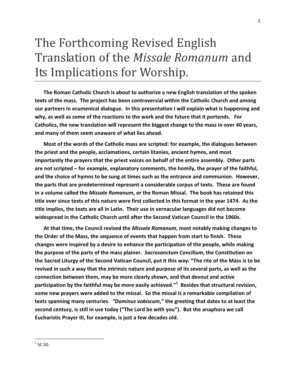 Forthcoming Translation of Missale Romanum Worship Changes
