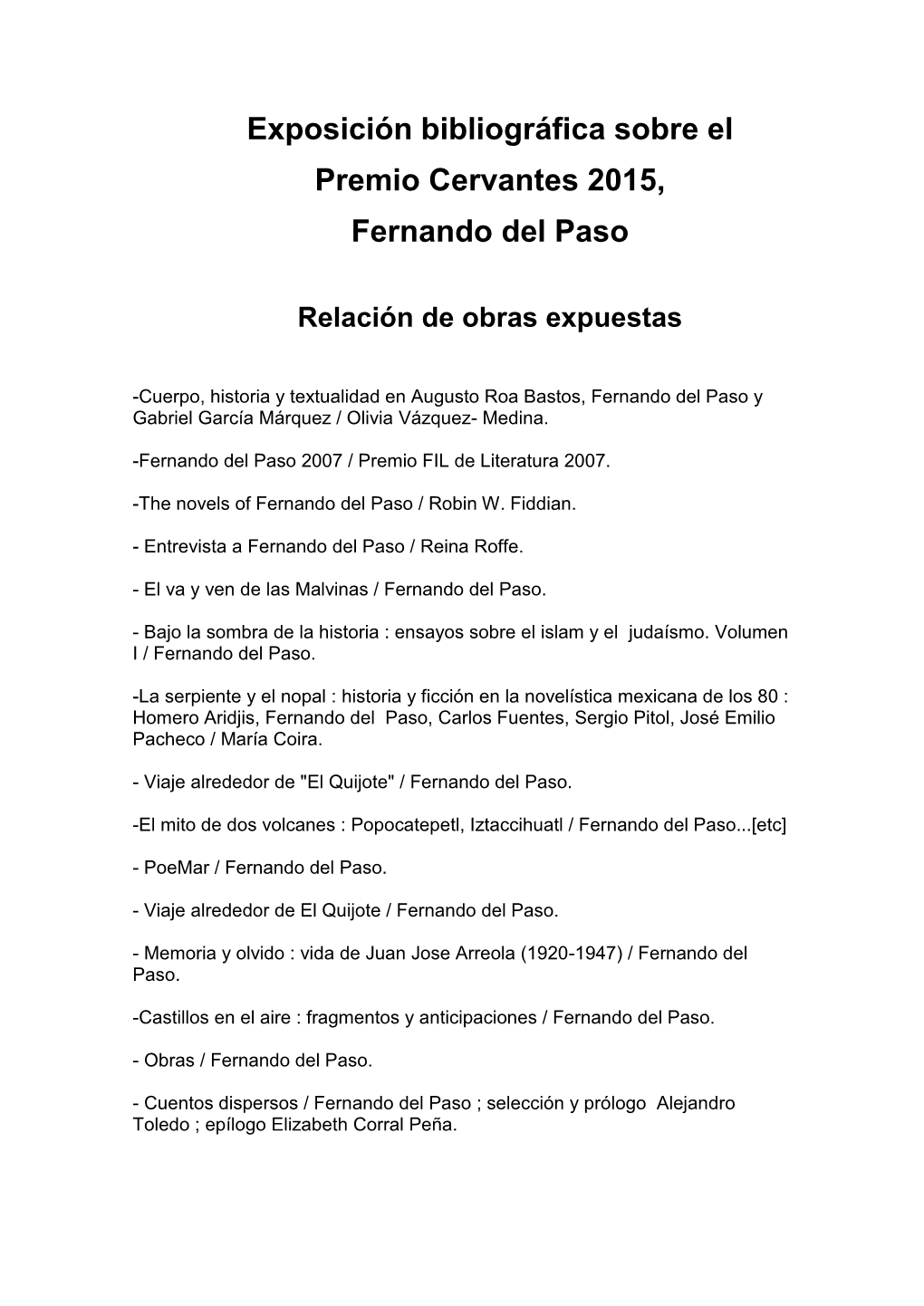 Obras Expuestas De Fernando Del Paso