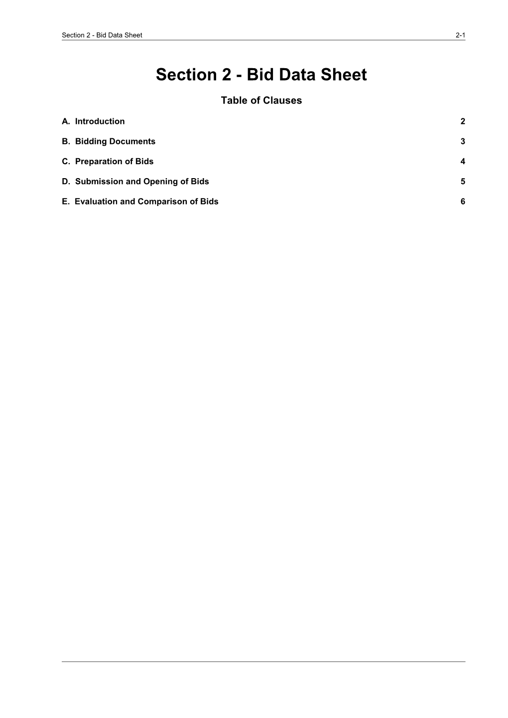 Section 2 - Bid Data Sheet