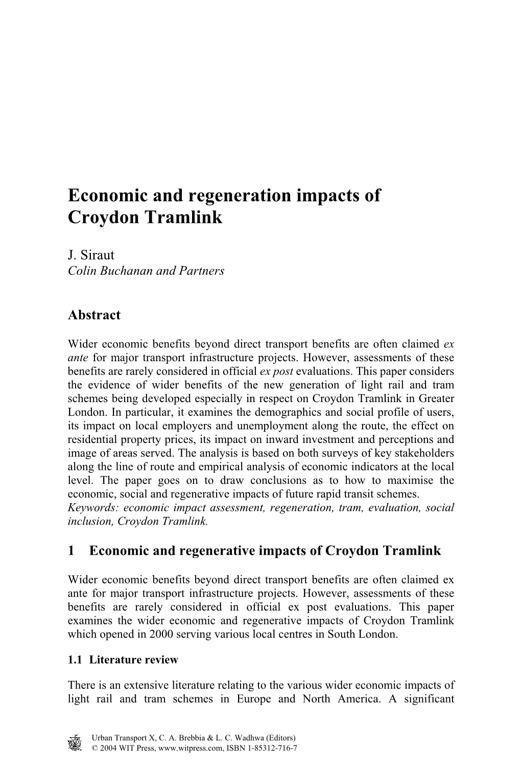 Economic and Regeneration Impacts of Croydon Tramlink