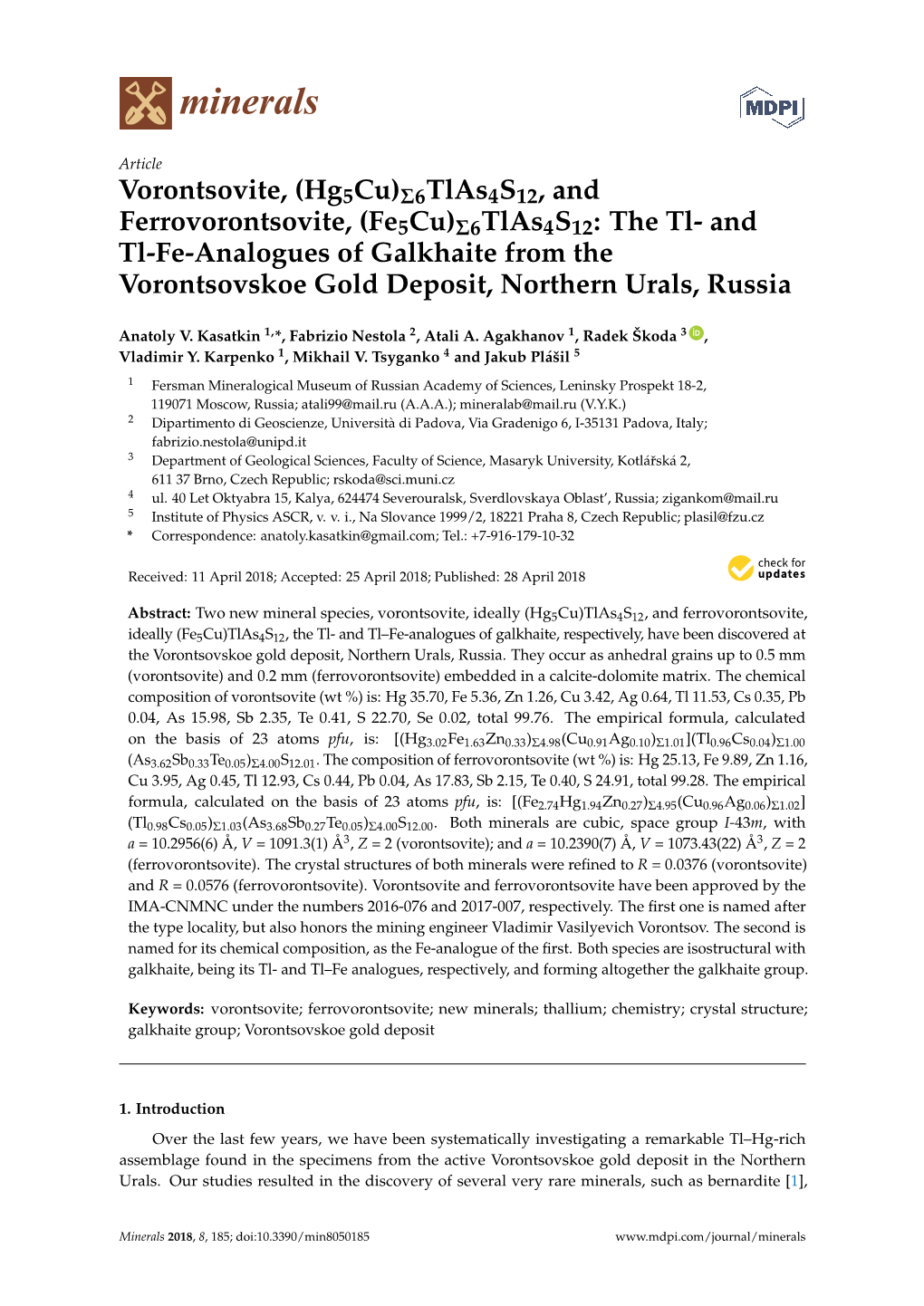 Vorontsovite,(Hg5cu) Σ6tlas4s12, and Ferrovorontsovite,(Fe5cu