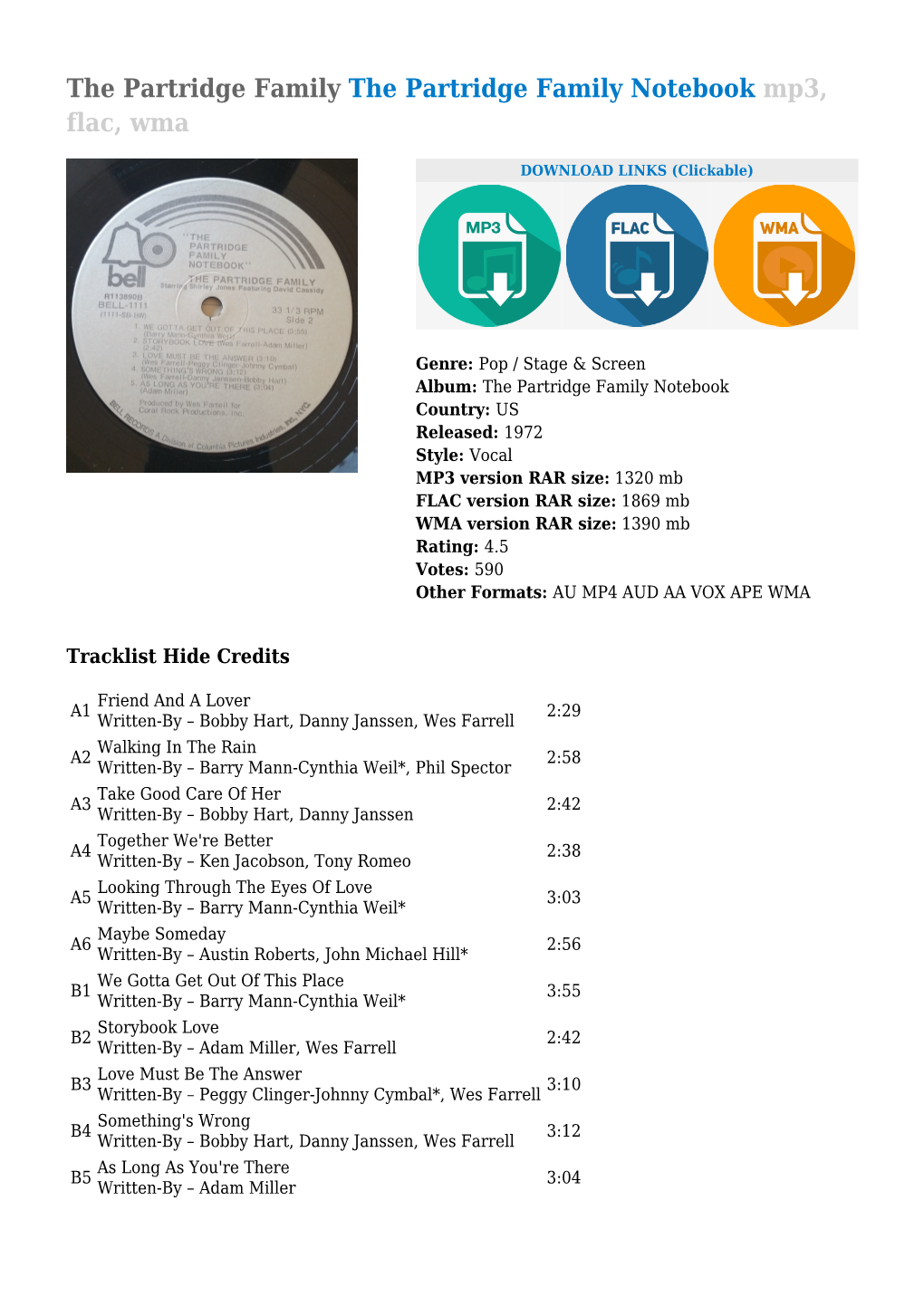 The Partridge Family the Partridge Family Notebook Mp3, Flac, Wma