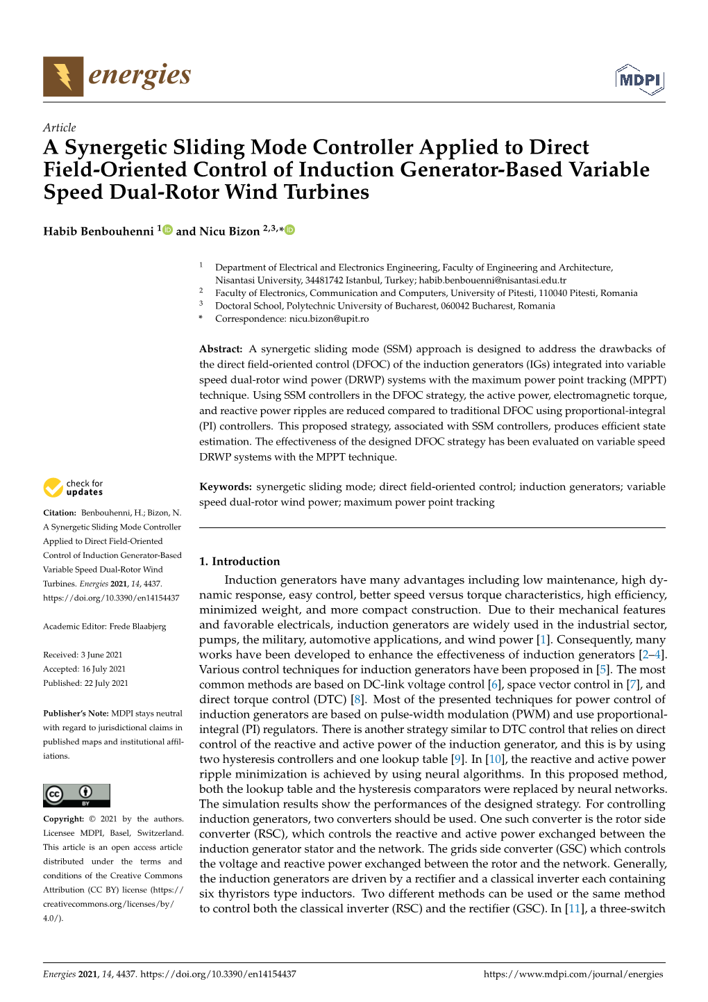 A Synergetic Sliding Mode Controller Applied to Direct Field-Oriented Control of Induction Generator-Based Variable Speed Dual-Rotor Wind Turbines