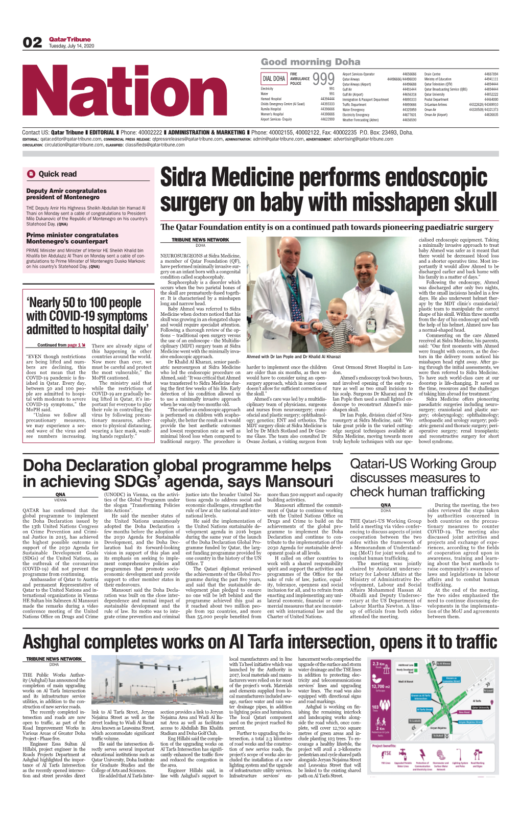 Sidra Medicine Performs Endoscopic Surgery on Baby with Misshapen Skull
