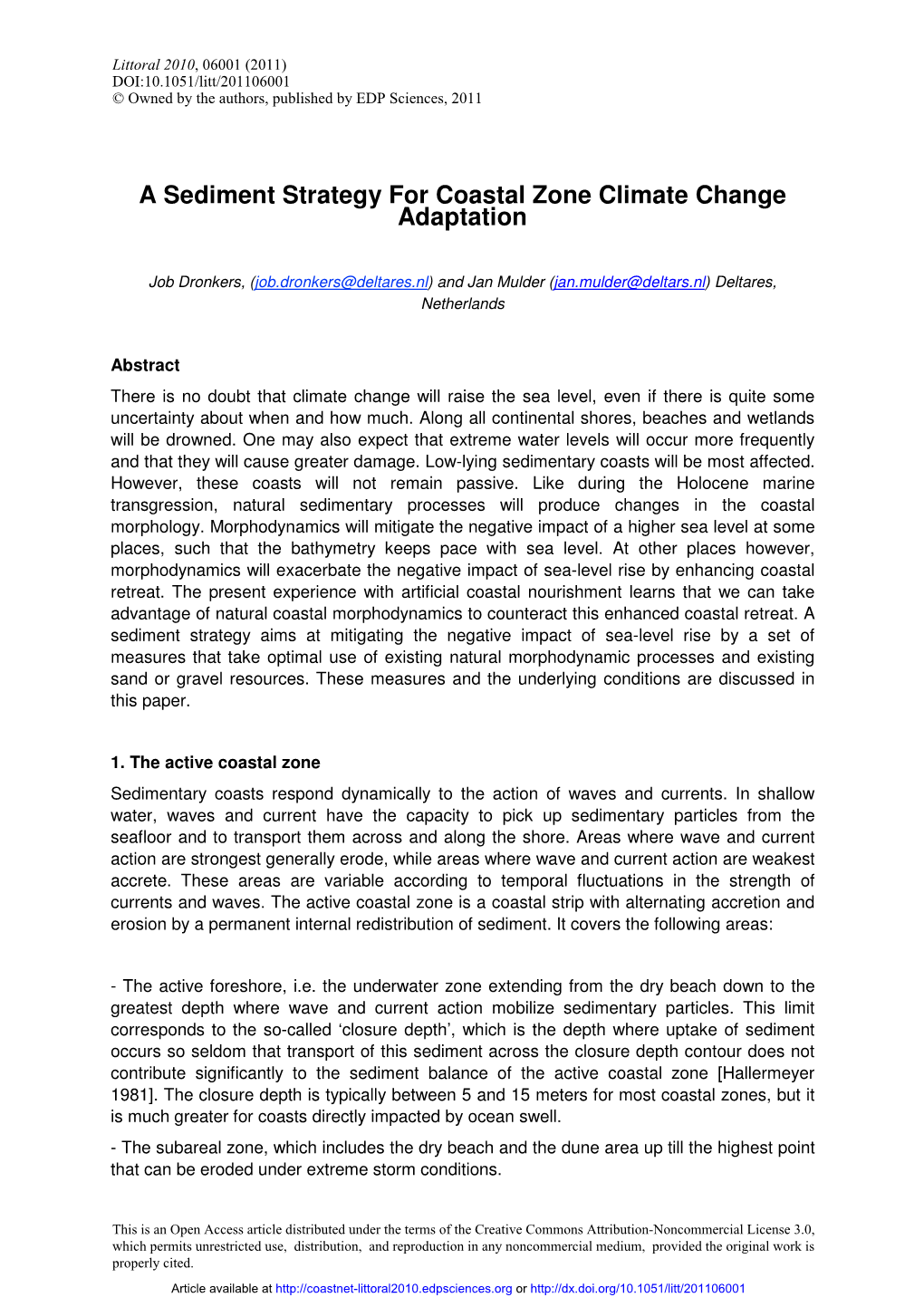 A Sediment Strategy for Coastal Zone Climate Change Adaptation