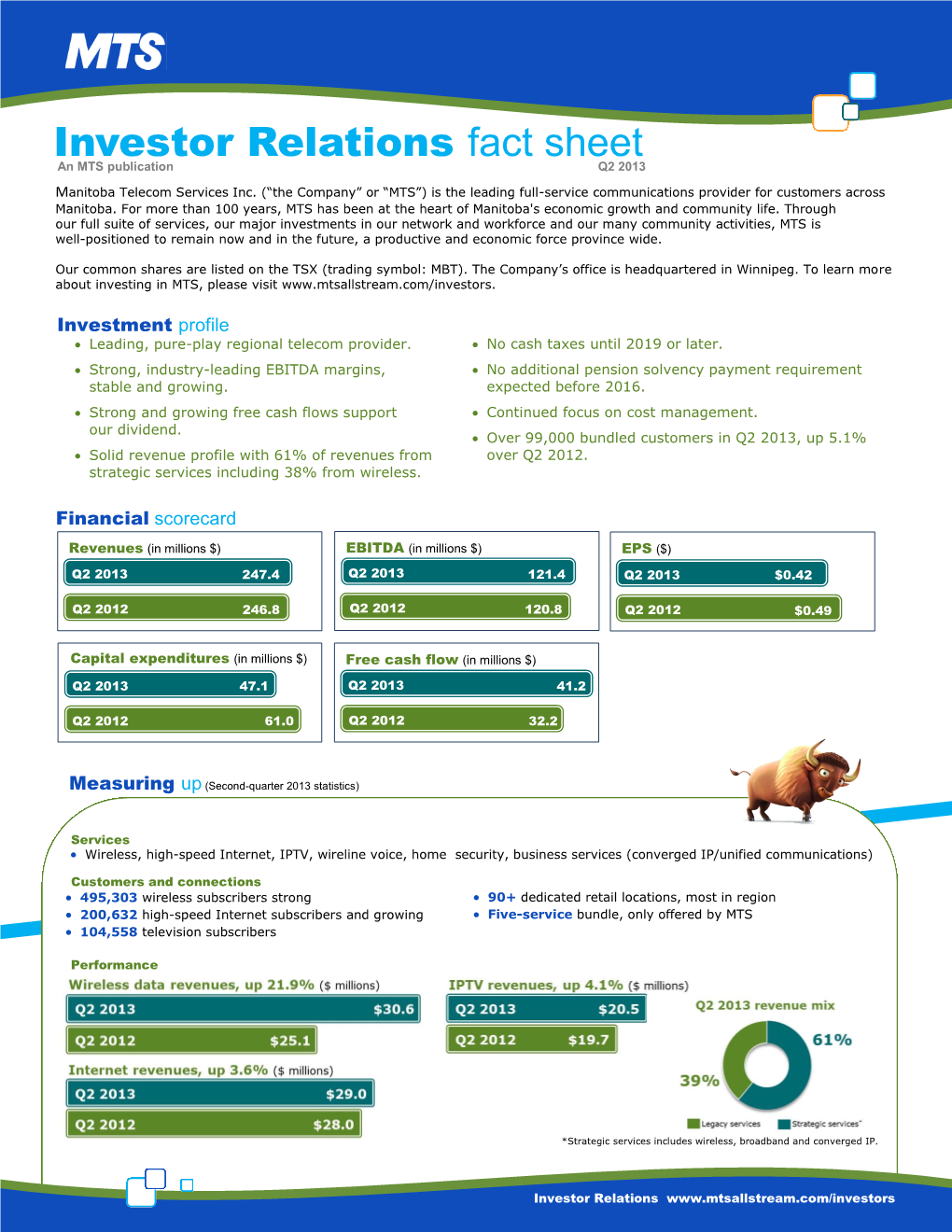 Investor Relations Fact Sheet an MTS Publication Q2 2013 Manitoba Telecom Services Inc