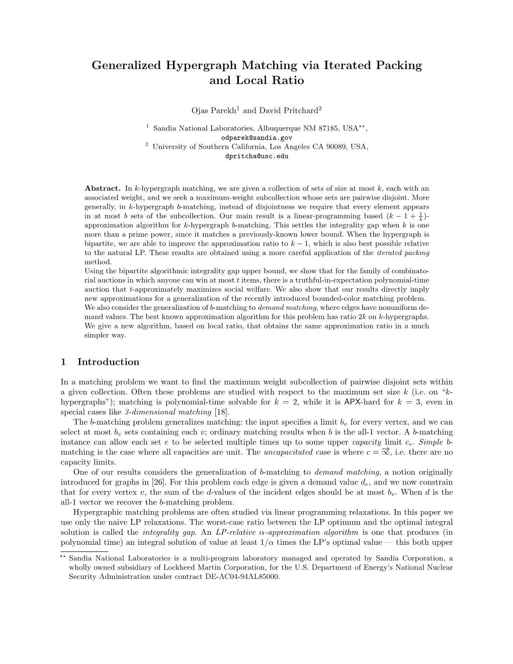 Generalized Hypergraph Matching Via Iterated Packing and Local Ratio