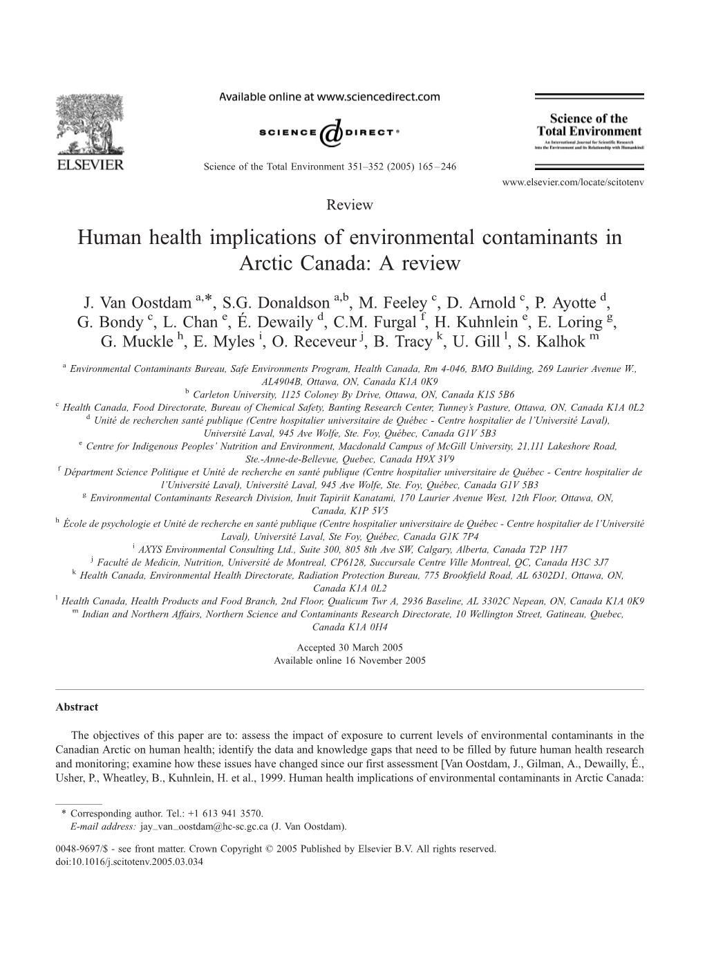 Human Health Implications of Environmental Contaminants in Arctic Canada: a Review