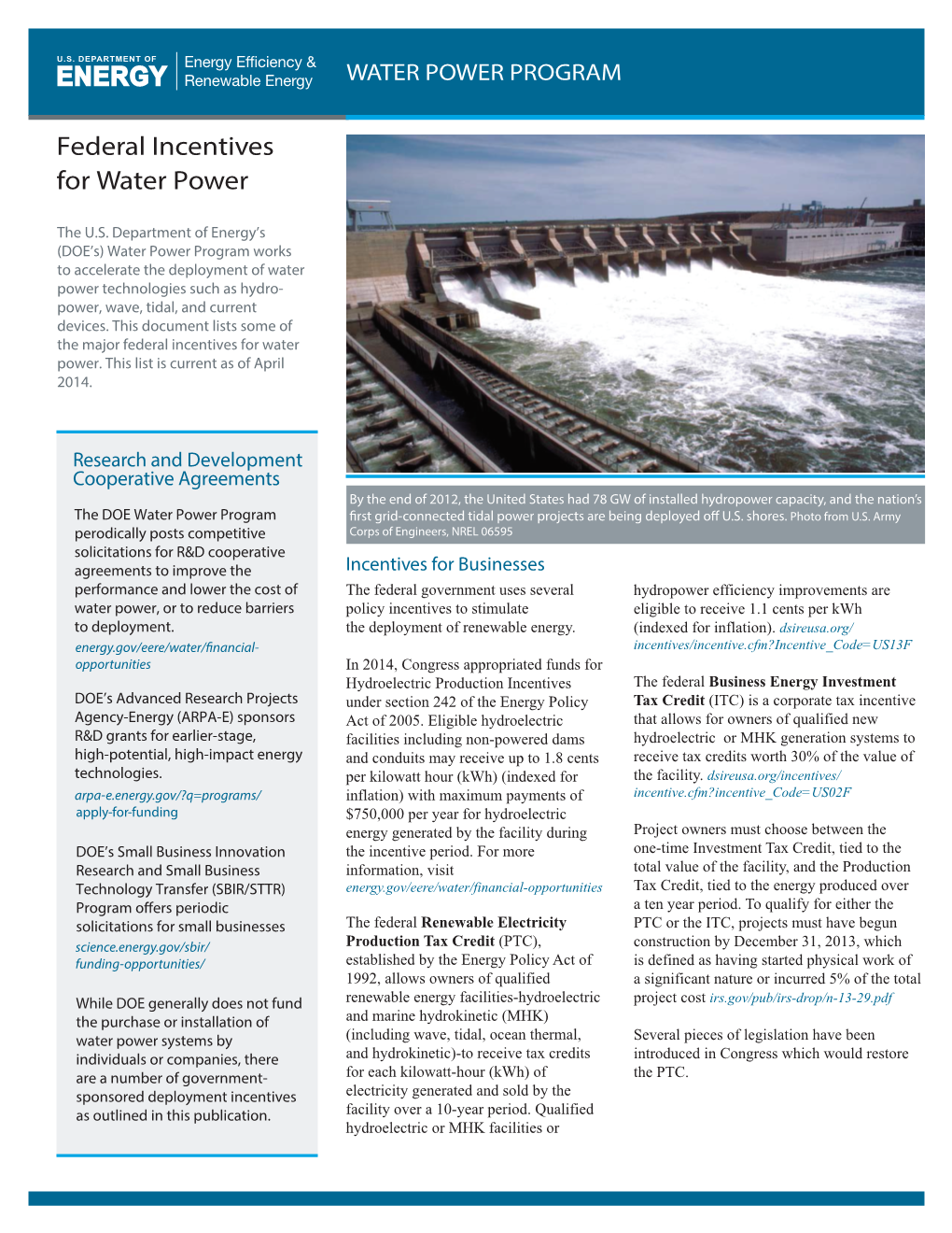 Federal Incentives for Water Power