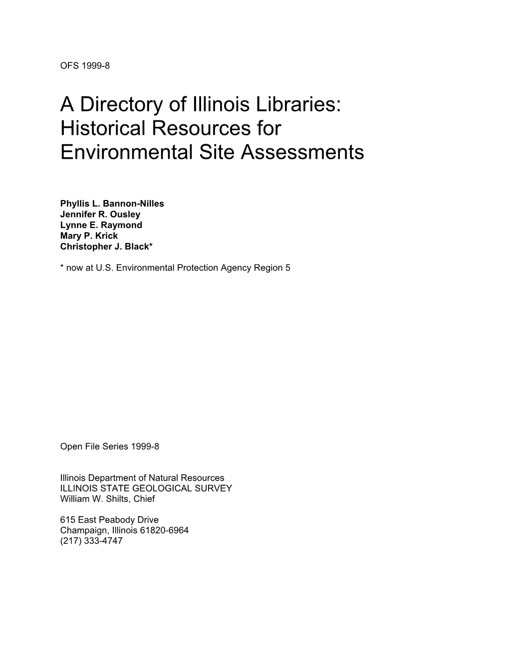 A Directory of Illinois Libraries: Historical Resources for Environmental Site Assessments