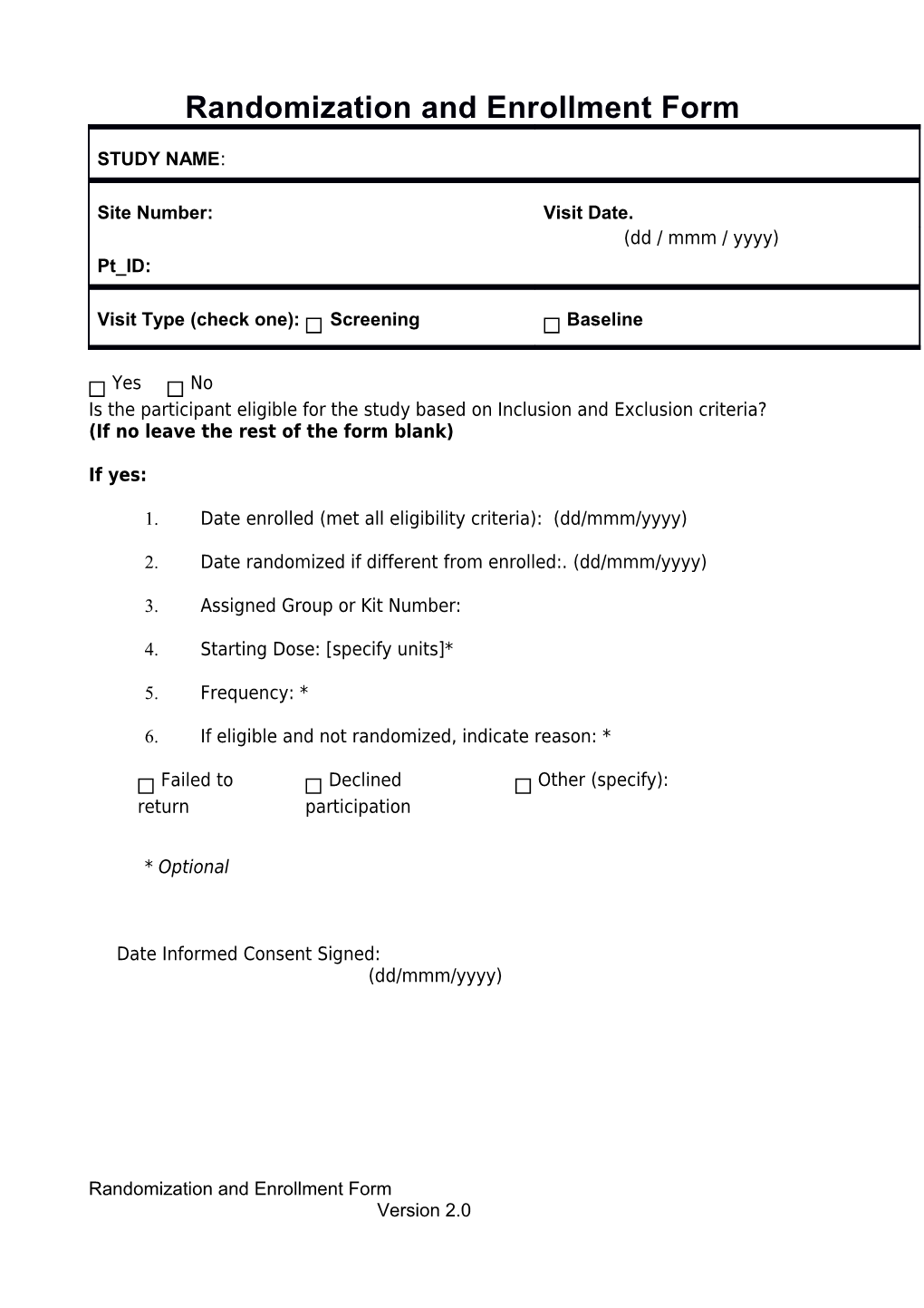 Randomization and Enrollment Form