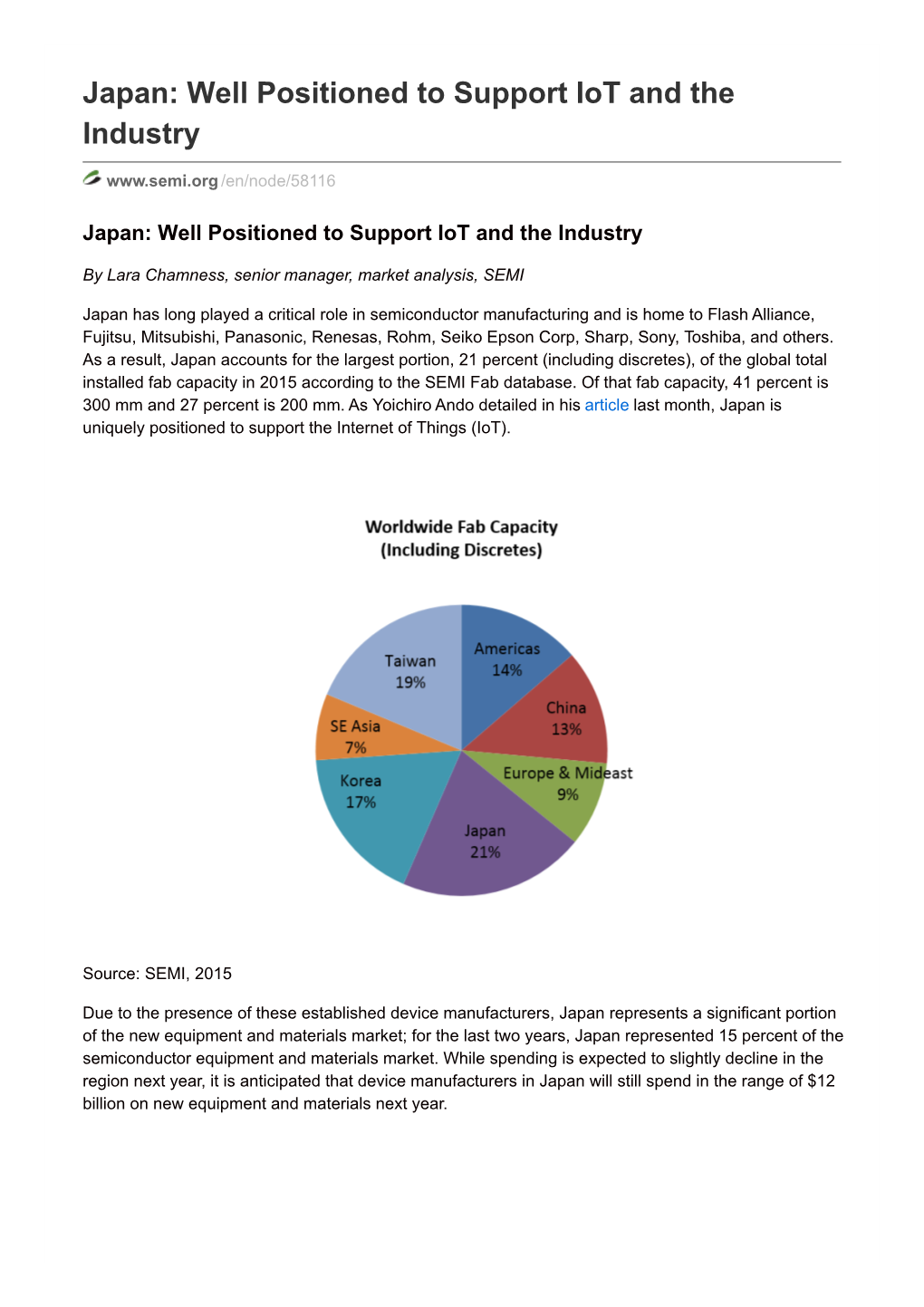 Japan: Well Positioned to Support Iot and the Industry