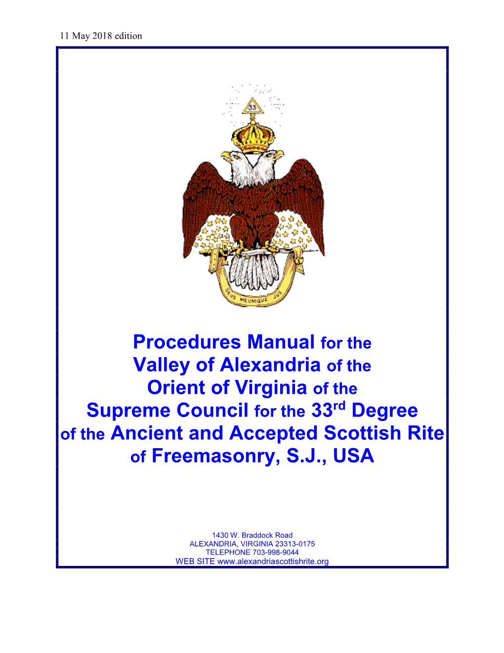 Procedures Manual for the Valley of Alexandria of the Orient of Virginia