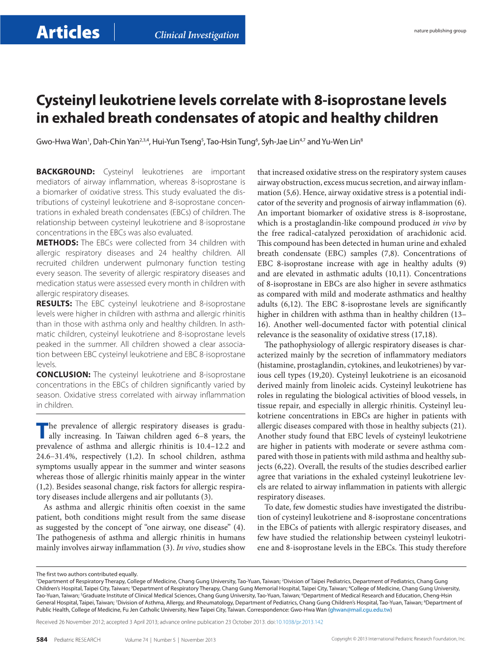 Cysteinyl Leukotriene Levels Correlate with 8-Isoprostane Levels in Exhaled Breath Condensates of Atopic and Healthy Children