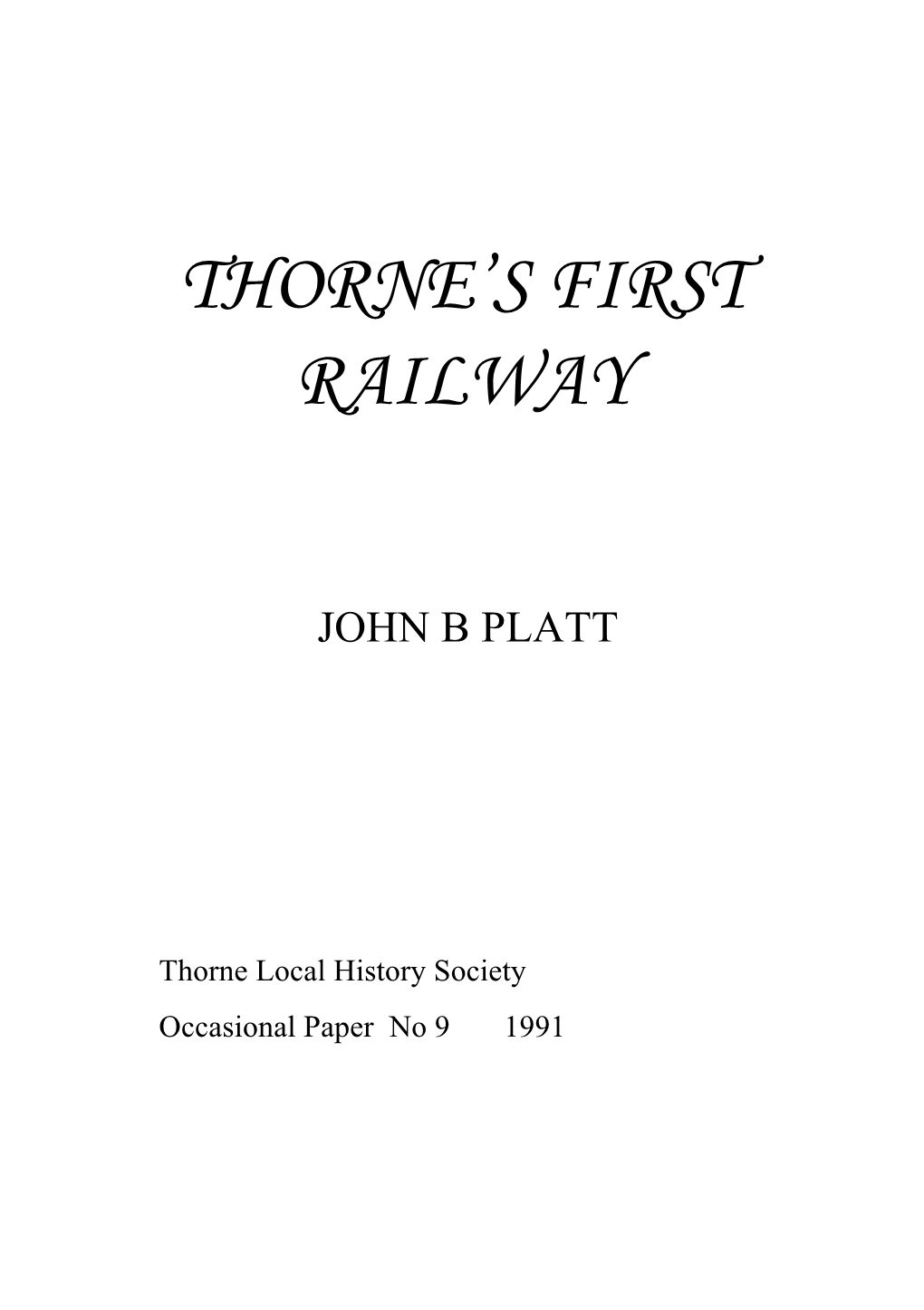 Thorne's First Railway