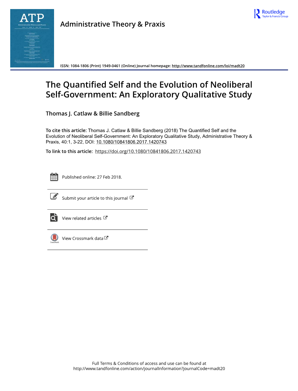 The Quantified Self and the Evolution of Neoliberal Self-Government: an Exploratory Qualitative Study