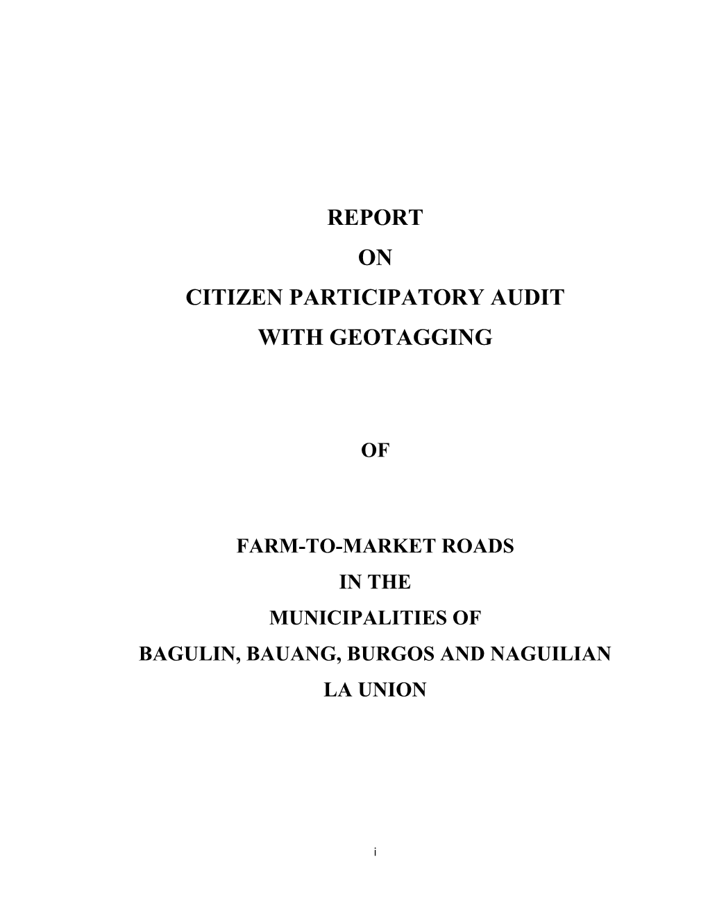 Report on Citizen Participatory Audit with Geotagging