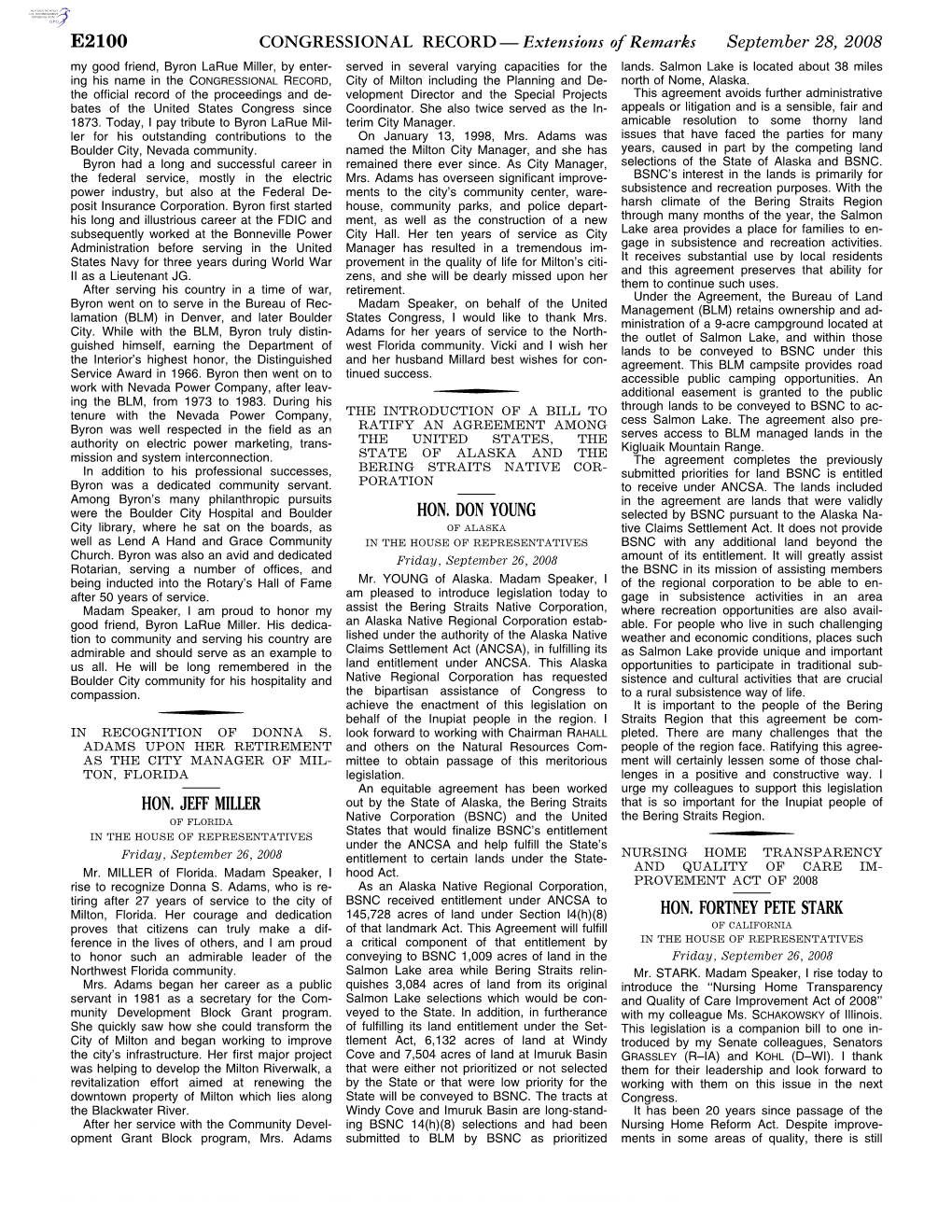 CONGRESSIONAL RECORD— Extensions of Remarks E2100 HON
