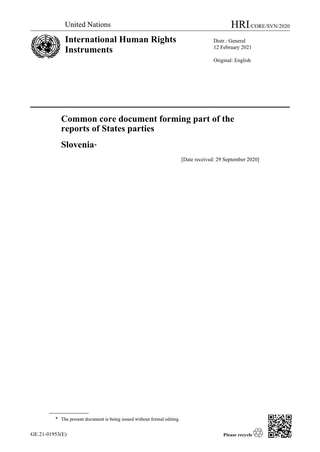 Common Core Document Forming Part of the Reports of States Parties