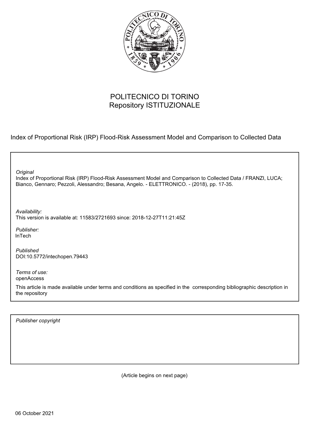 (IRP) Flood-Risk Assessment Model and Comparison to Collected Data