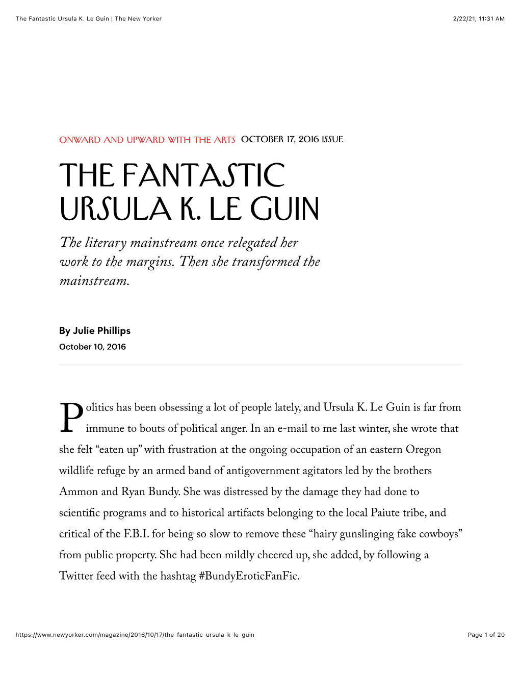 Julie Phillips – the Fantastic Ursula K. Le Guin | the New Yorker