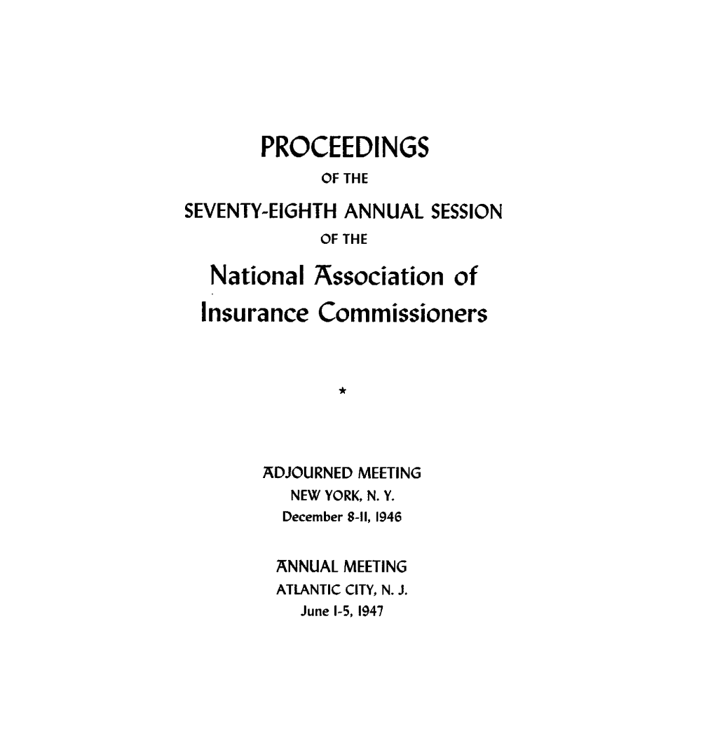PROCEEDINGS National ~Ssociation of Insurance