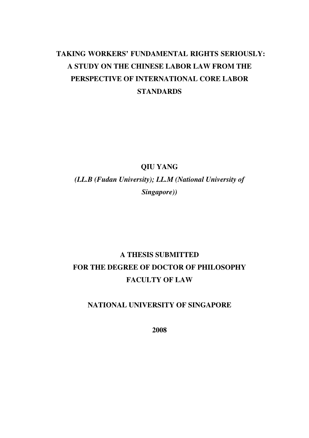 A Study on the Chinese Labor Law from the Perspective of International Core Labor Standards