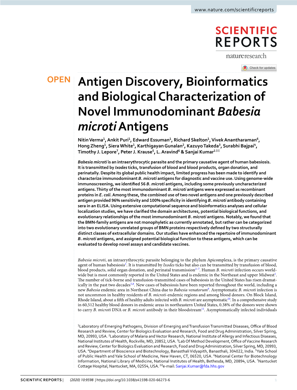 Antigen Discovery, Bioinformatics and Biological Characterization of Novel