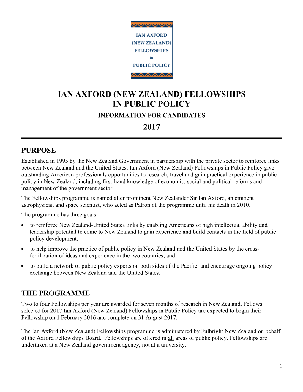 Ian Axford (New Zealand) Fellowships s1