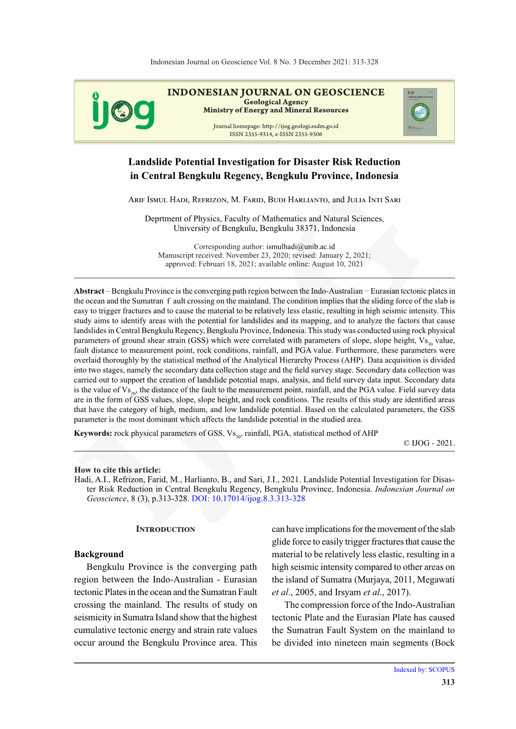 INDONESIAN JOURNAL on GEOSCIENCE Landslide Potential