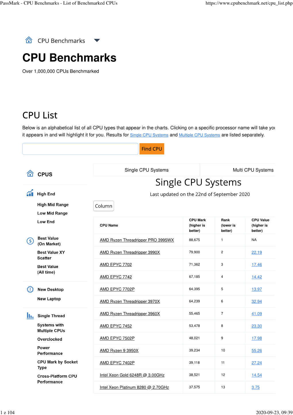 Passmark - CPU Benchmarks - List of Benchmarked Cpus