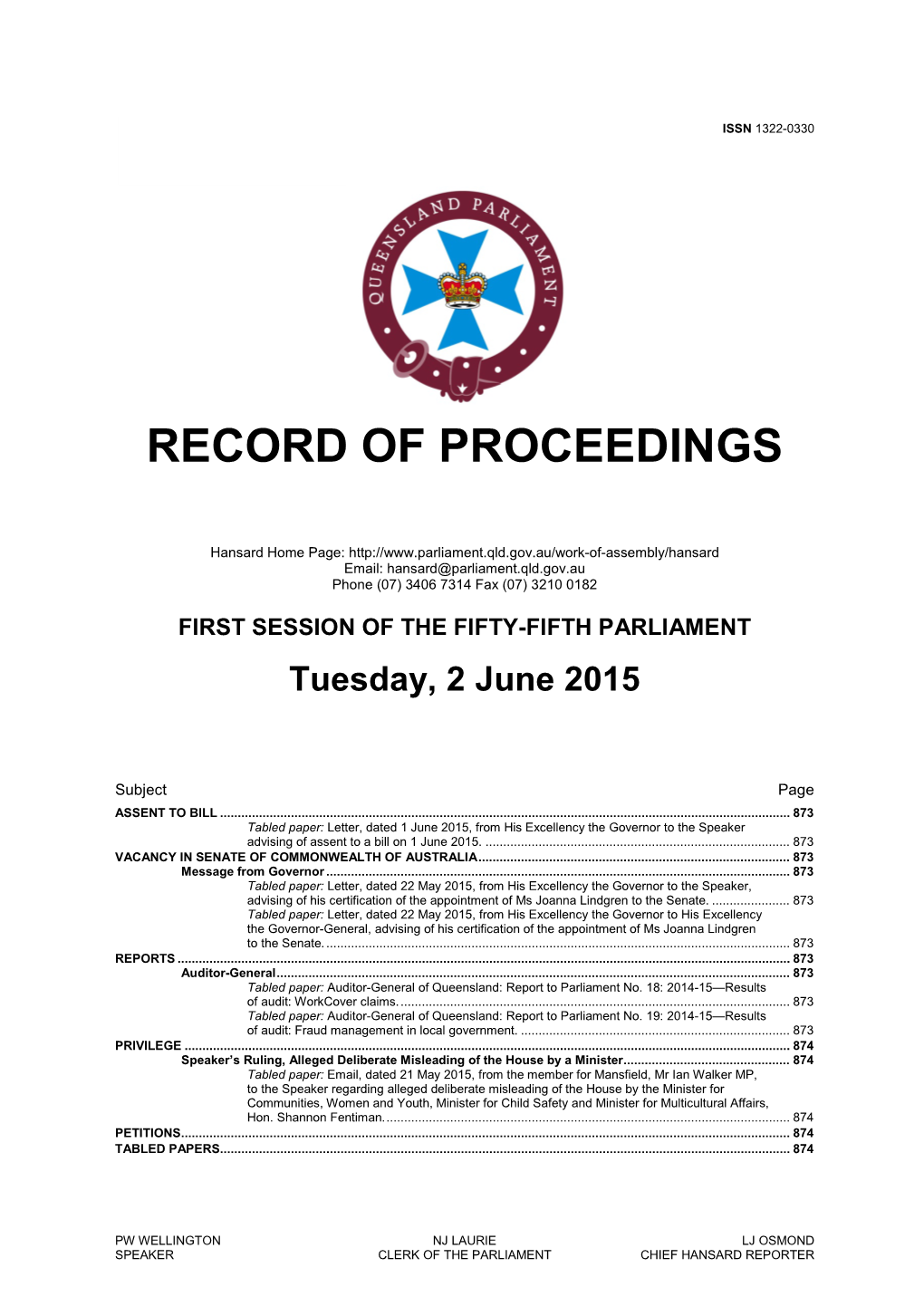 Final Report, 1 June 2015