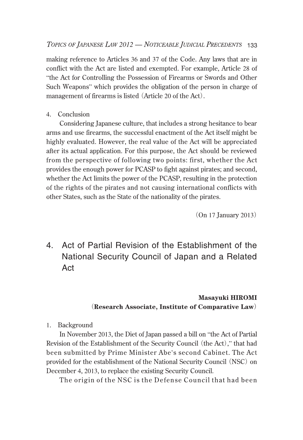 4. Act of Partial Revision of the Establishment of the National Security Council of Japan and a Related Act