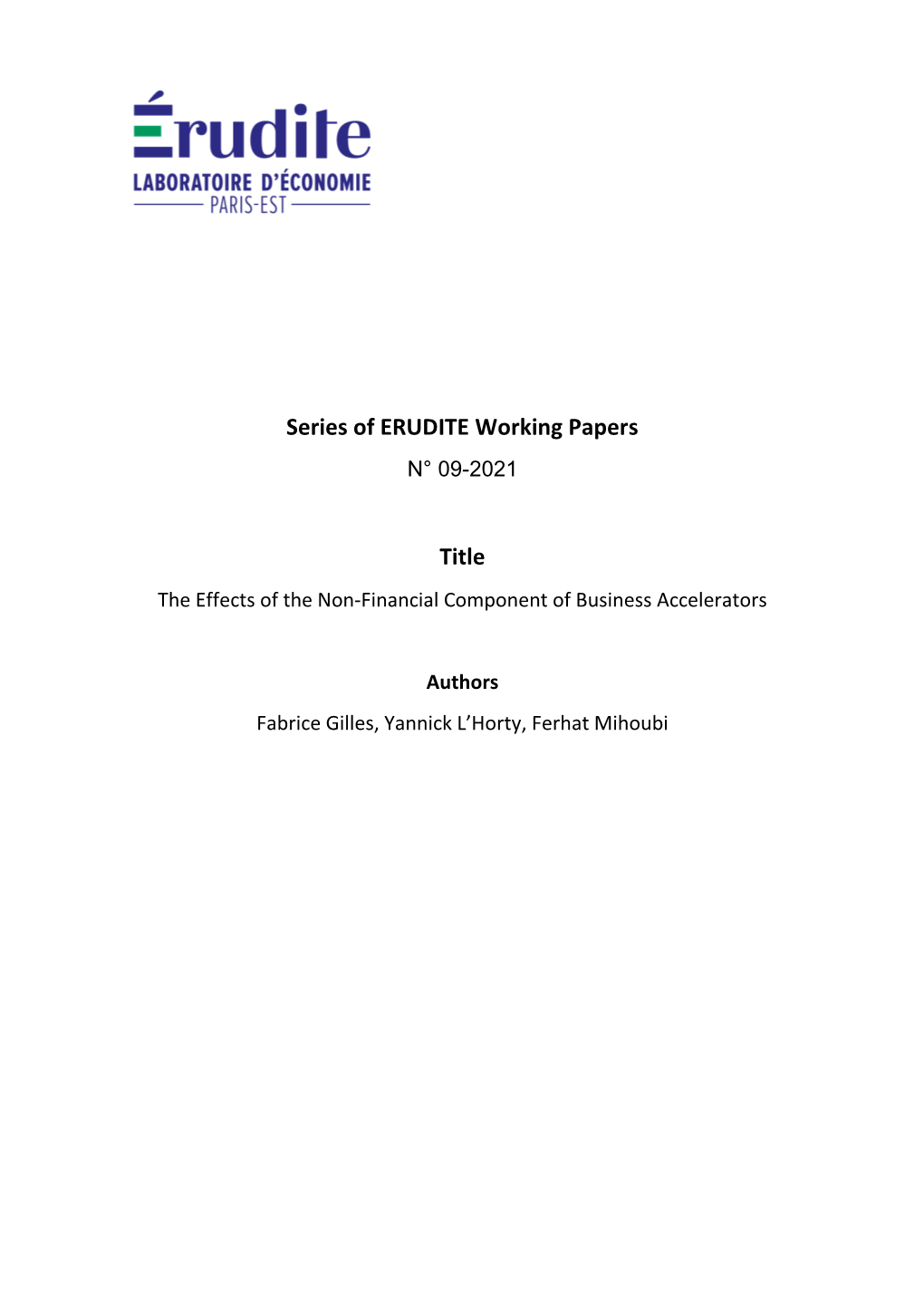 Series of ERUDITE Working Papers Title