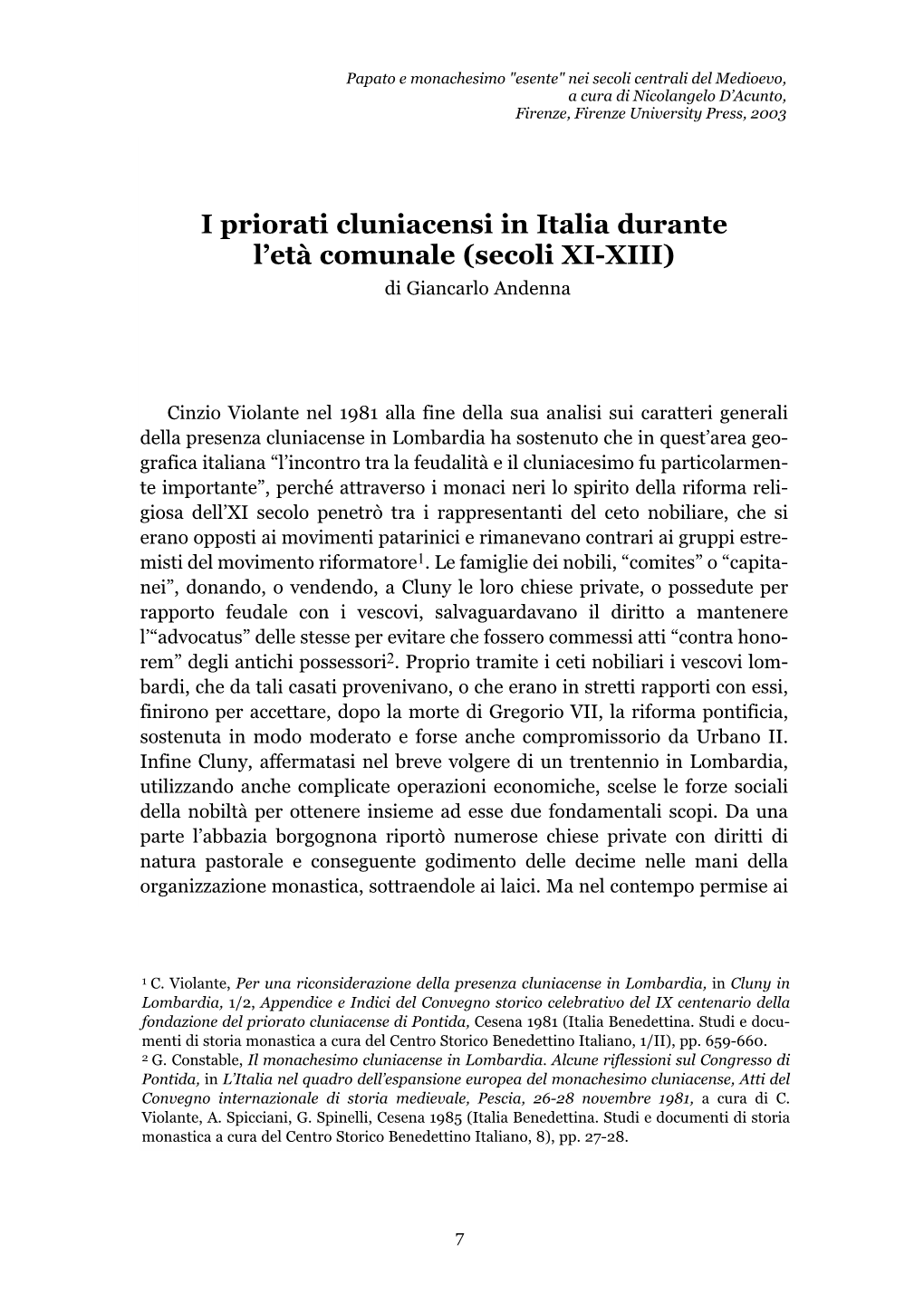 I Priorati Cluniacensi in Italia Durante L'età Comunale (Secoli XI-XIII)