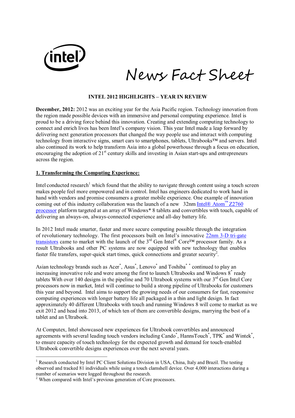 News Fact Sheet