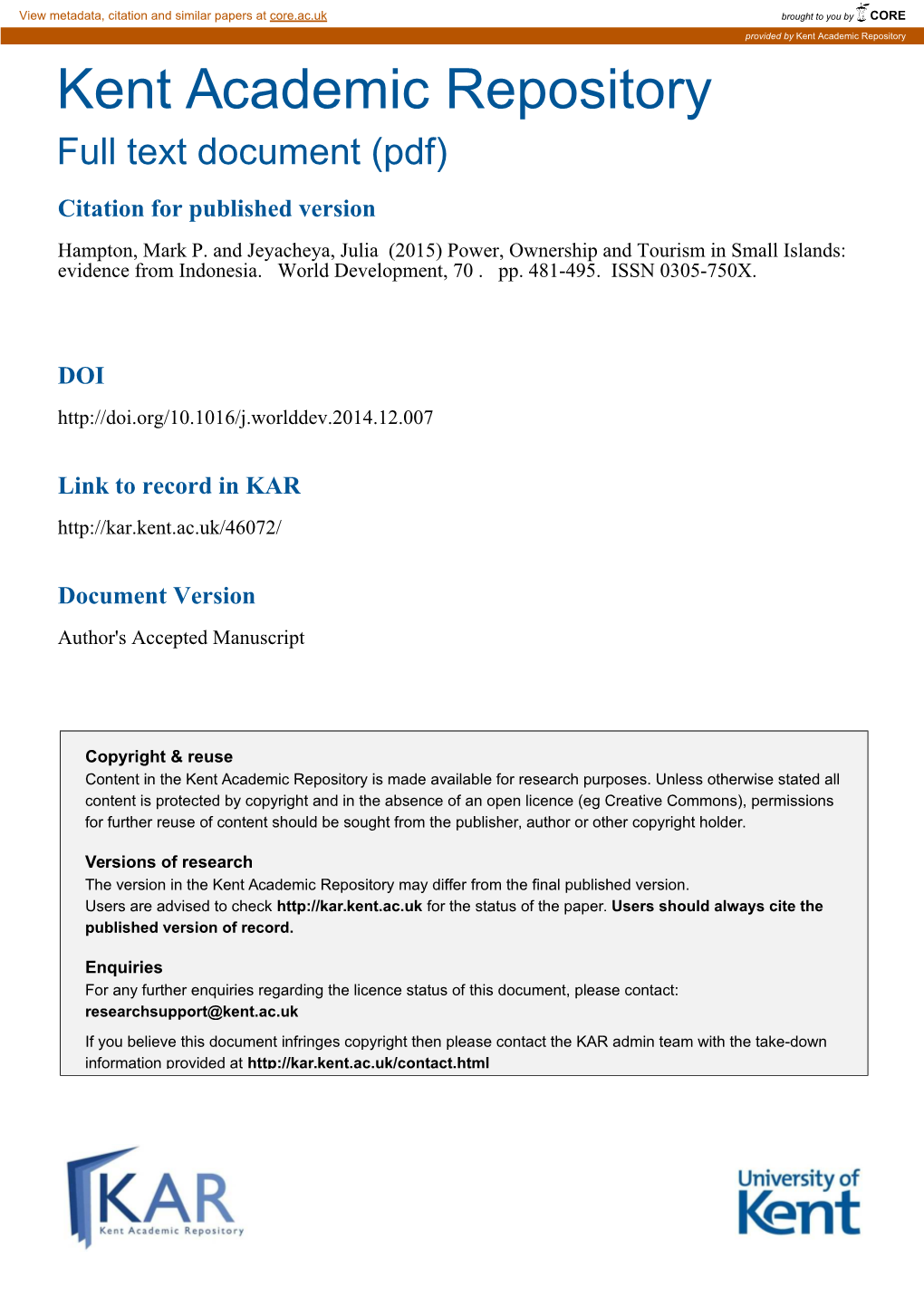 Resilience, Tourism and Island Communities: Evidence From