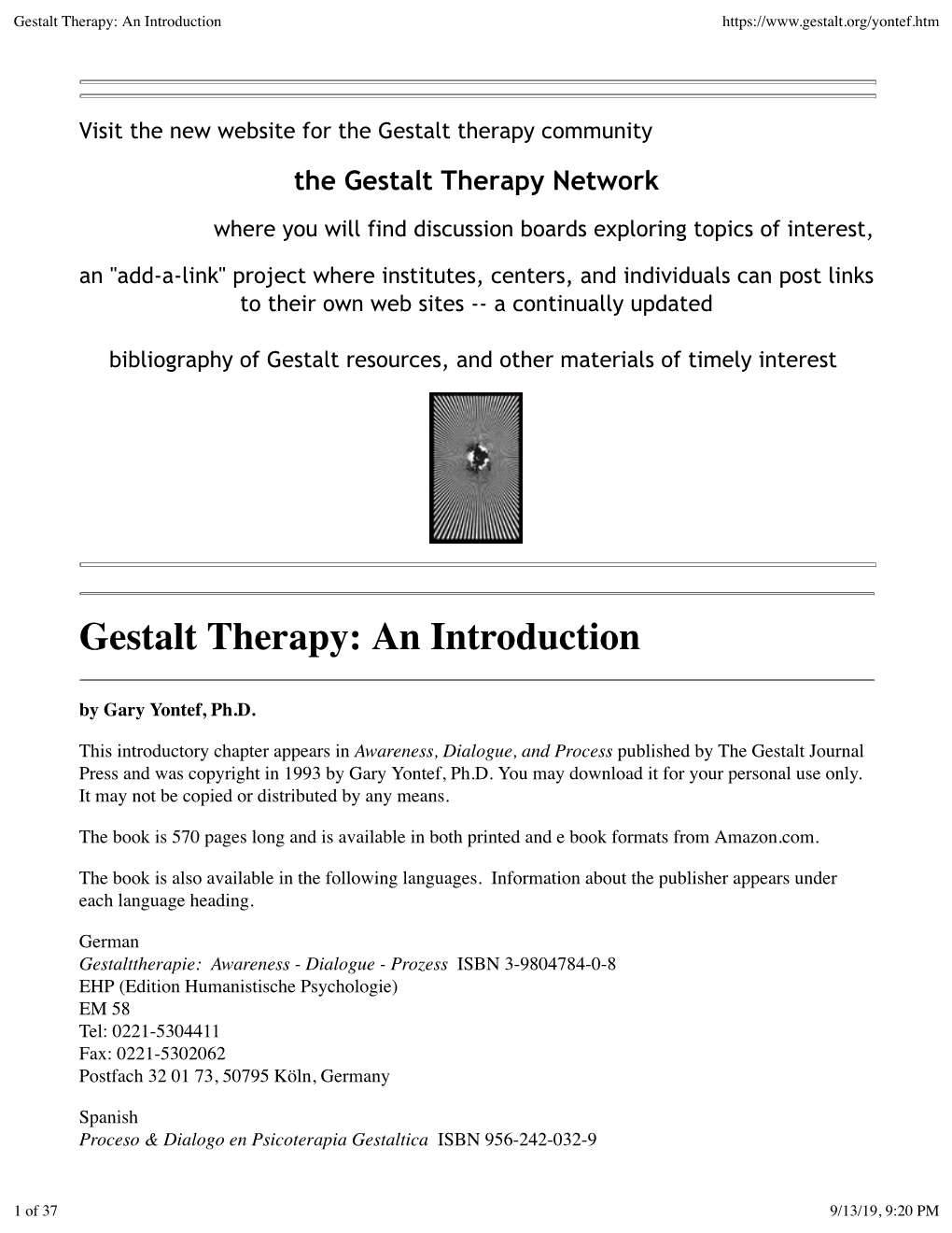 Gestalt Therapy: an Introduction