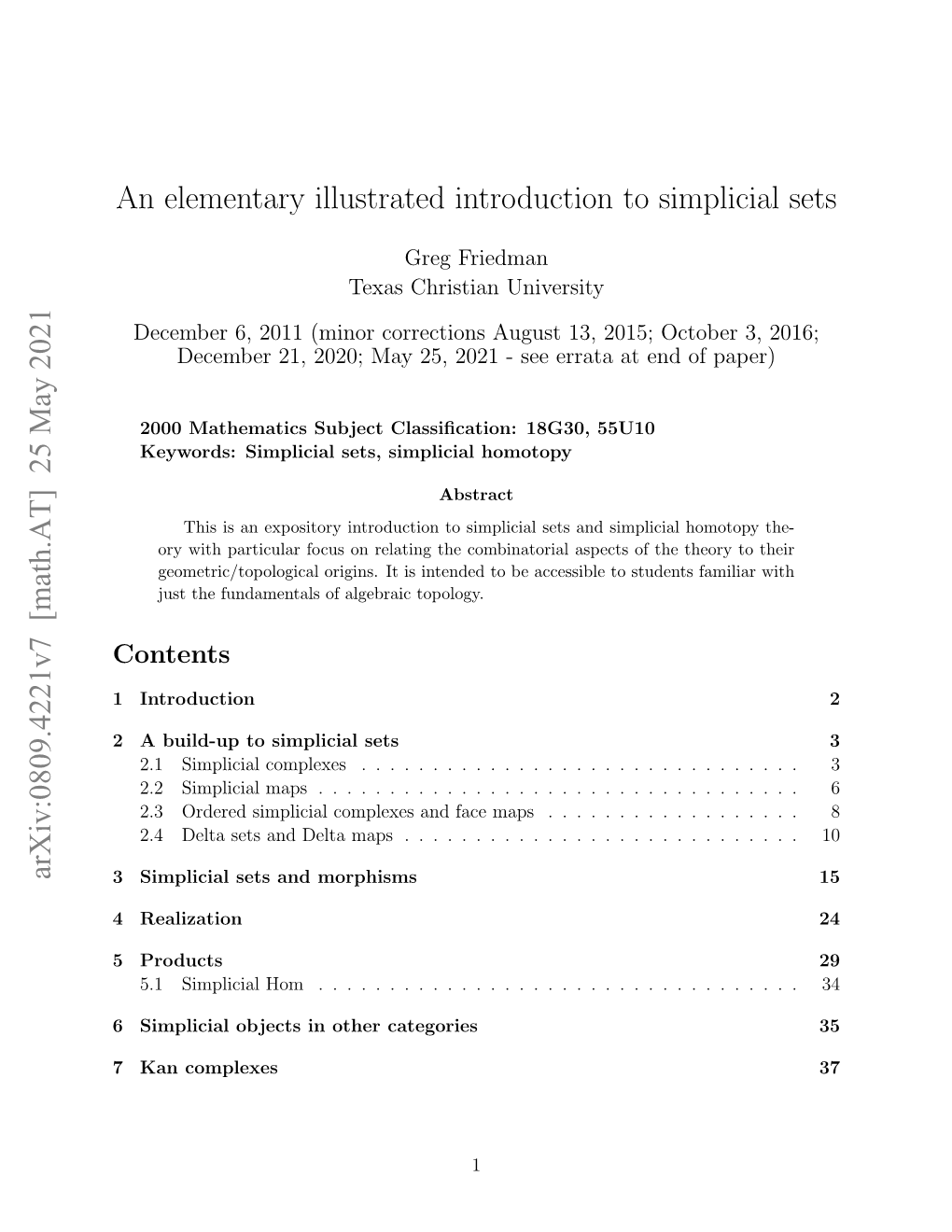 An Elementary Illustrated Introduction to Simplicial Sets Arxiv:0809.4221V7