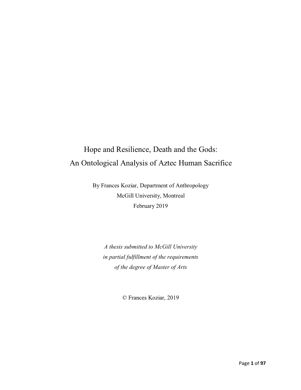 Hope and Resilience, Death and the Gods: an Ontological Analysis of Aztec Human Sacrifice