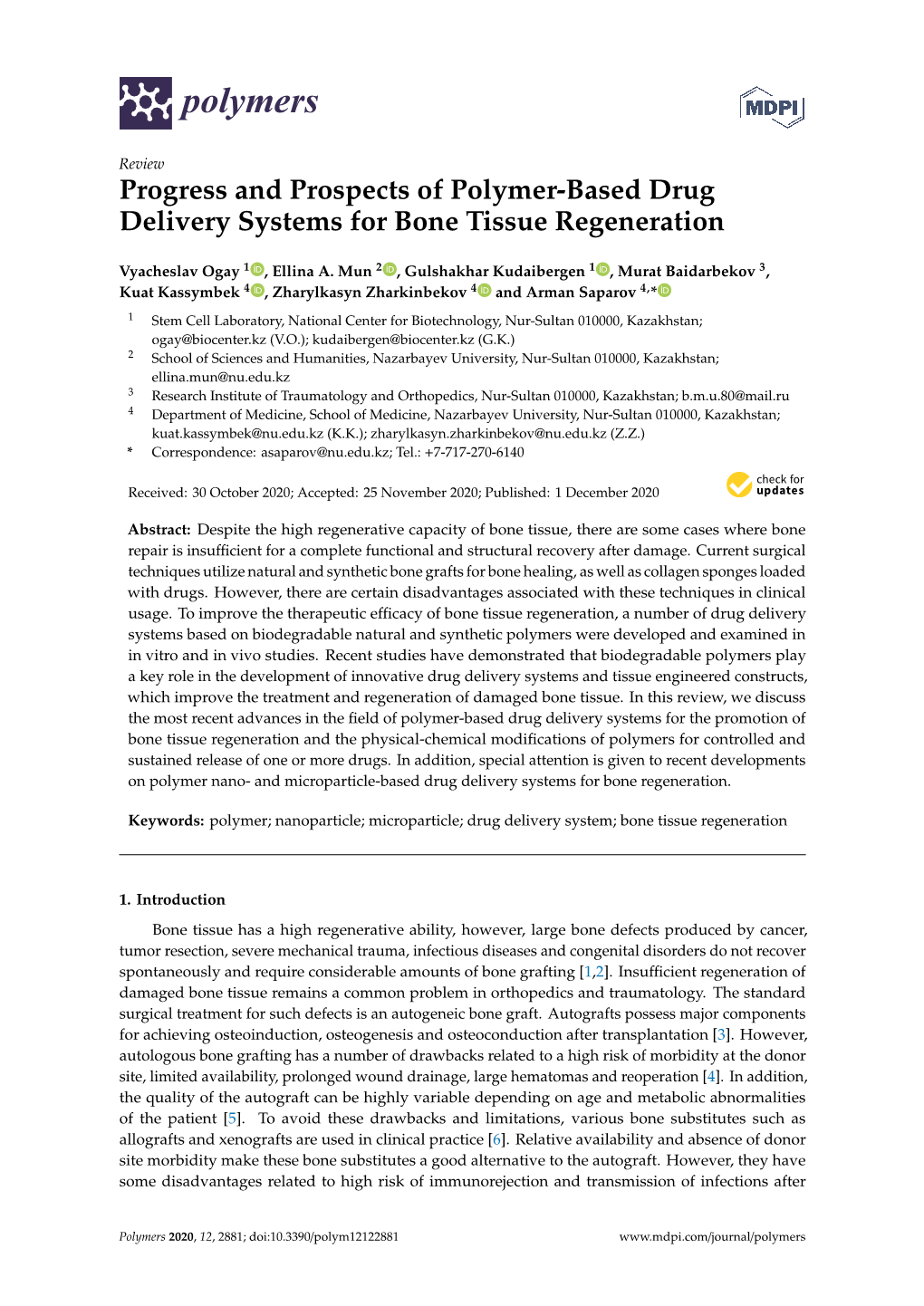 Progress and Prospects of Polymer-Based Drug Delivery Systems for Bone Tissue Regeneration