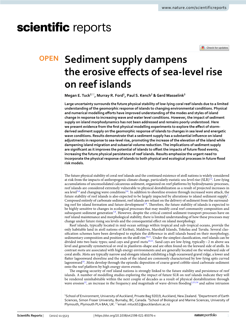 Sediment Supply Dampens the Erosive Effects of Sea-Level Rise on Reef