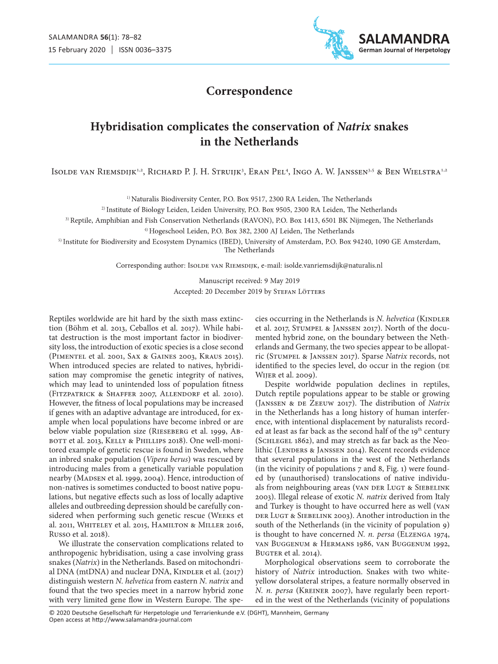 Hybridisation Complicates the Conservation of Natrix Snakes in the Netherlands