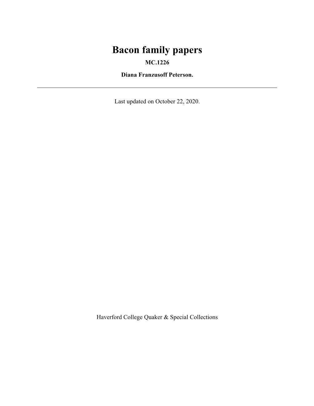 Bacon Family Papers MC.1226 Diana Franzusoff Peterson