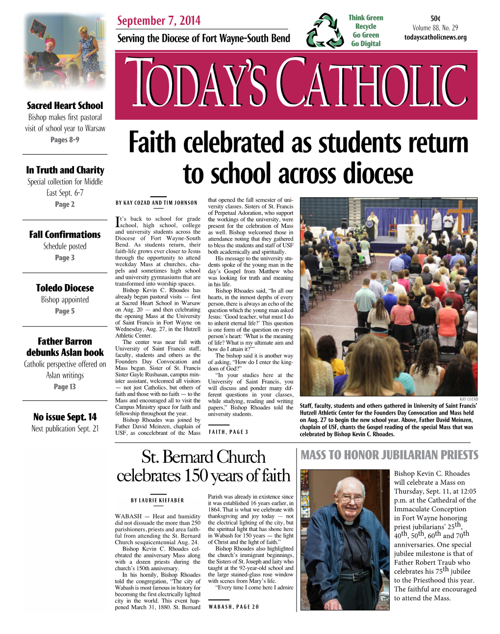 Faith Celebrated As Students Return to School Across Diocese