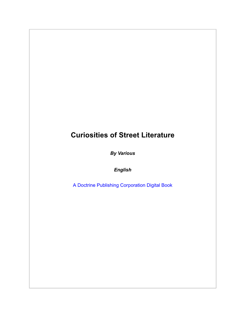 Curiosities of Street Literature